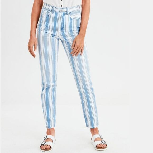American Eagle Women's Size 2 Striped High Waisted Rise Tapered Leg Mom Jeans - Picture 1 of 10